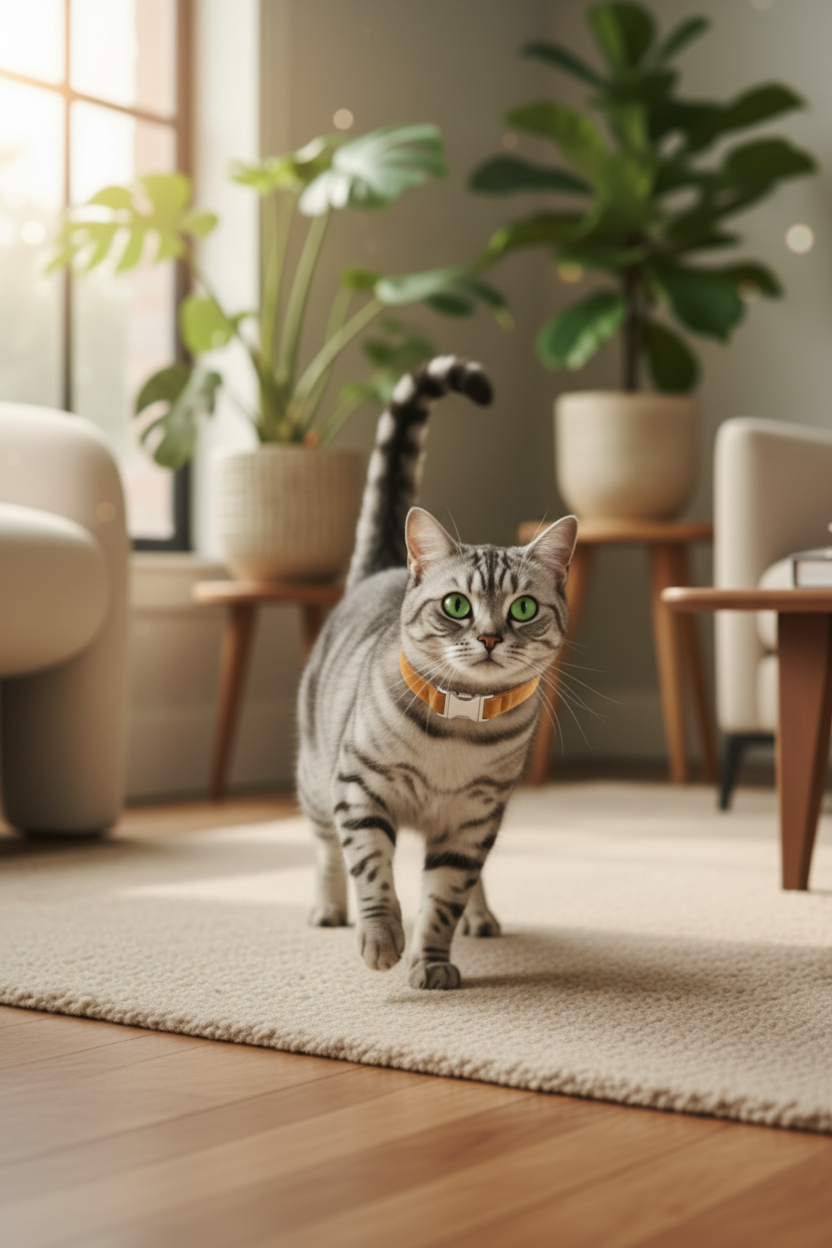 Dynamic Silver Tabby with Orange Velvet Collar