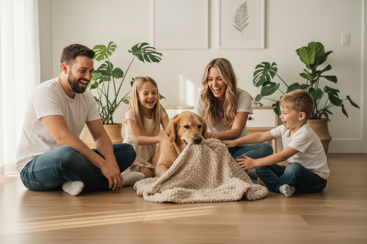 Family Circle with Dog - Beige Throw
