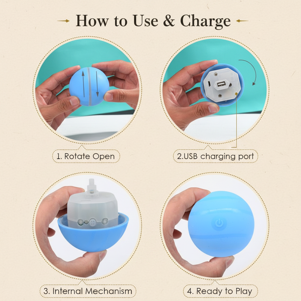 How to Use and Charge Smart Pet Toy Ball Infographic