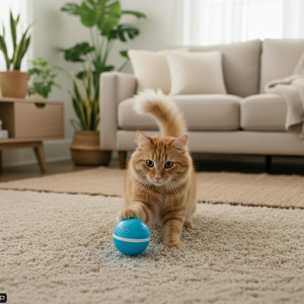 Orange Tabby with Smart Pet Toy Ball