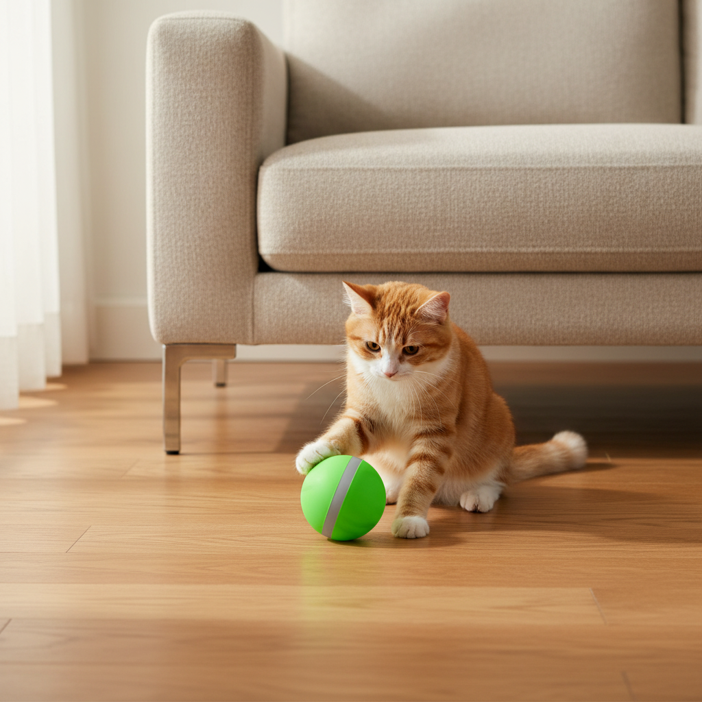 Cat Pawing at Green Smart Pet Toy Ball