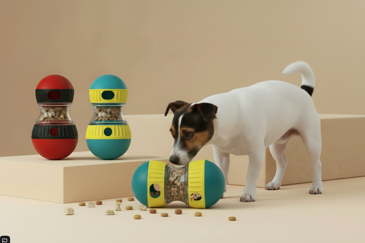 Jack Russell on floor with tipped toy