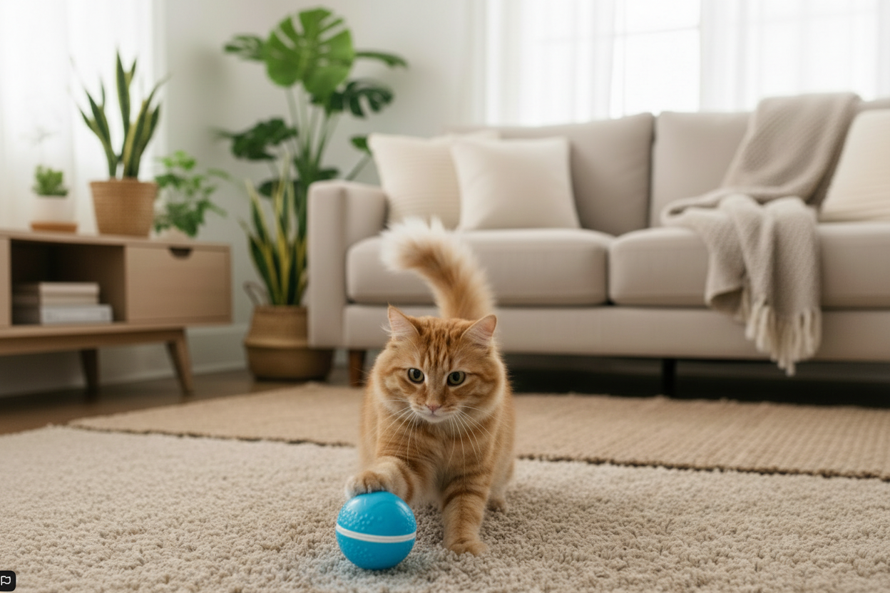 Orange Tabby with Snoutt & Co Blue Ball