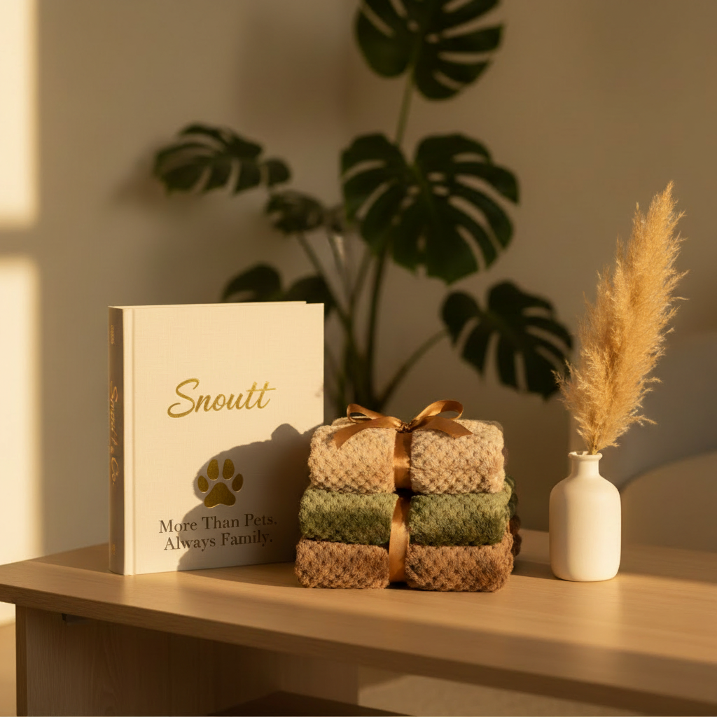 Snoutt Co coffee table book with paw print and More Than Pets Always Family slogan